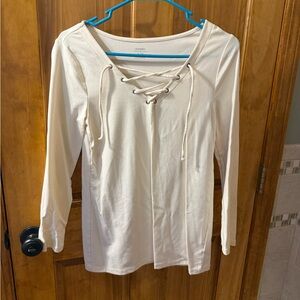 Old Navy Cream Lace-Up Long Sleeve Top